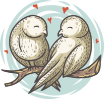 Lovers bird on branch for the Valentines Day love cards. Colored vector illustration png