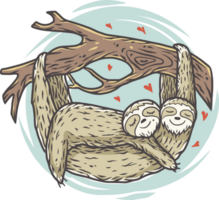 älskande söt sengångare på gren för de valentines dag kärlek kort. färgad vektor illustration png