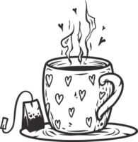 tasse de thé avec cœurs sac pour le valentines journée carte. contour vecteur illustration png