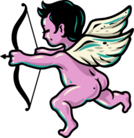 Flying baby cupid angel with bow and wings for the Valentines love day. Colored vector illustration png