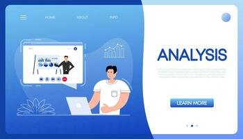 Flat character analysis people for report design. Vector illustration. Finance isometric.
