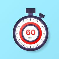 The 60 minutes timer. Stopwatch icon in flat style. vector