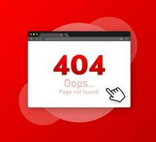 404 error page not found isolated in red background. Vector illustration