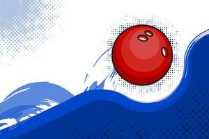 A flying bowling ball abowe blue flat wave. Abstract background vector