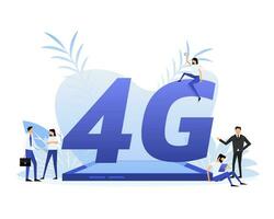 4g sim tarjeta. 4g tecnología antecedentes. plano estilo caracteres vector