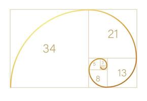 Abstract illustration with golden ratio on black background. Spiral pattern. Line drawing. Vector illustration.