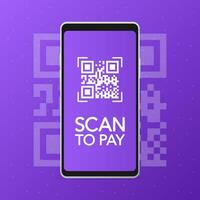 Scan to pay. Smartphone screen. Digital device. Barcode. Vector illustration.