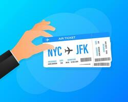 Modern and realistic airline ticket with flight time and passenger name. Hnad icon. Vector illustration