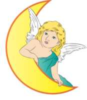 Angel behind moon vector