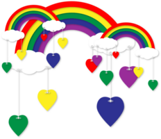 Rainbow with colorful hanging heart vector