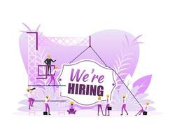 We are hiring sign door, many people. Vector illustration