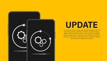 Data update or synchronize with bar process. Update on laptop and smartphone. vector