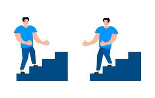 Man walking stairs, up and down movement. Emergency evacuation vector