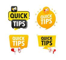 Megaphone label set with text quick tips. Quick tips announcement banner vector
