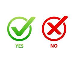 Yes and No check marks icon on white background. vector