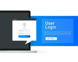 Data secure. Banner with user login laptop. Data protection. Vector illustration.