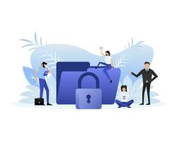 Data secure people. Personal data security concept. Cyber safety concept vector