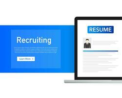 Human resources design. Applying for job at laptop. Recruiting. vector