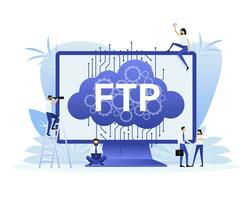 Flat web banner with ftp. Application interface. Technology concept. Vector illustration.