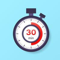 The 30 minutes timer. Stopwatch icon in flat style. vector