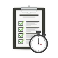 Timing concept with classic office clock and check list on clipboard. vector