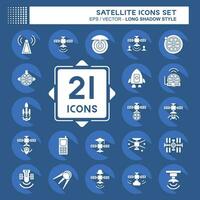 Icon Set Satellite. related to Space symbol. long shadow style. simple design editable. simple illustration vector