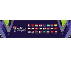 AFC Asian Cup Qatar 2023 Flags Countries Asia Football Logo Symbol Design vector