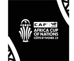 lata Marfil costa taza 2023 logo blanco africano taza de naciones fútbol americano diseño con negro antecedentes vector