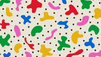 Fun vector pattern with hand drawn matisse style shapes. Abstract colorful horizontal background of simple organic figures and dots. Contemporary doodle art backdrop