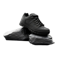 AI generated Black Shoes on Rock on Transparent background - Ai Generated png