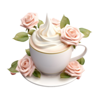 ai generato crema nel un' tazza con fiori su trasparente sfondo - ai generato png