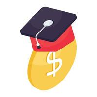 Mortarboard with dollar coin, icon of scholarship vector