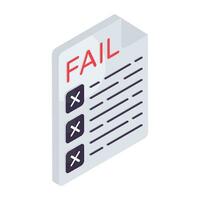 Editable design icon of fail result vector