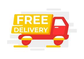 Eye-catching vector graphic of a delivery truck with a bold FREE DELIVERY sign, perfect for online shopping promotions, e-commerce websites, and marketing materials