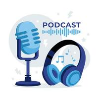 Podcast equipment with a microphone and headphones, ideal for content creation and audio broadcasting themes vector