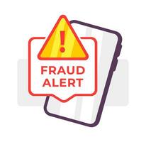 Mobile phone with a fraud alert warning sign, representing online security and the importance of vigilance in digital transactions vector