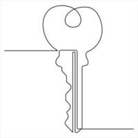 Continuous one line art drawing key vector outline art illustration