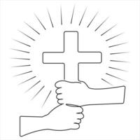 One line art drawing of praying good friday crucifixion outline art vector illustration