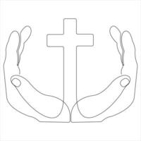 One line art drawing of praying good friday crucifixion outline art vector illustration