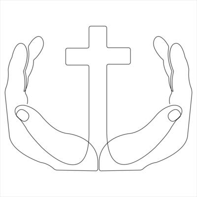 One line art drawing of praying good friday crucifixion outline art vector illustration