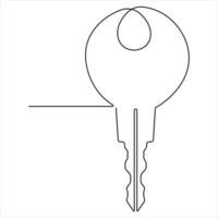 Continuous one line art drawing key vector outline art illustration