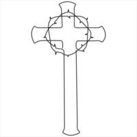 One line art drawing of praying good friday crucifixion outline art vector illustration