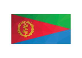 Vector illustration. Official ensign of Eritrea. National flag in red, blue, green triangulars and yellow wreath of olive branch. Creative design in low poly style