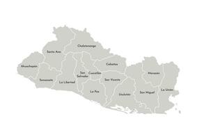 Vector isolated illustration of simplified administrative map of El Salvador. Borders and names of the departments, regions. Grey silhouettes. White outline