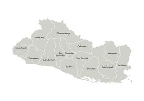 Vector isolated illustration of simplified administrative map of El Salvador. Borders and names of the departments, regions. Grey silhouettes. White outline