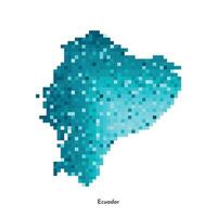 Vector isolated geometric illustration with simplified icy blue silhouette of Ecuador map. Pixel art style for NFT template. Dotted logo with gradient texture for design on white background