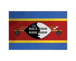 Vector illustration. Official ensign of Eswatini. National Swaziland flag with blue, red, yellow stripes. Creative design in low poly style with triangular shapes