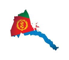 Vector illustration with national flag and map simplified shape of Eritrea. Volume shadow on the map.