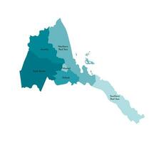 vector aislado ilustración de simplificado administrativo mapa de eritrea fronteras y nombres de el regiones. vistoso azul caqui siluetas