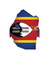 Vector illustration with national flag and map simplified shape of Eswatini, Swaziland. Volume shadow on the map.